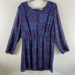 DR2 Multicolor Long Sleeve Round Neck Lightweight Dress Pockets Size XXL